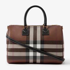 Burberry Check Medium Bowling Bag Crossbody Dark Birch Brown